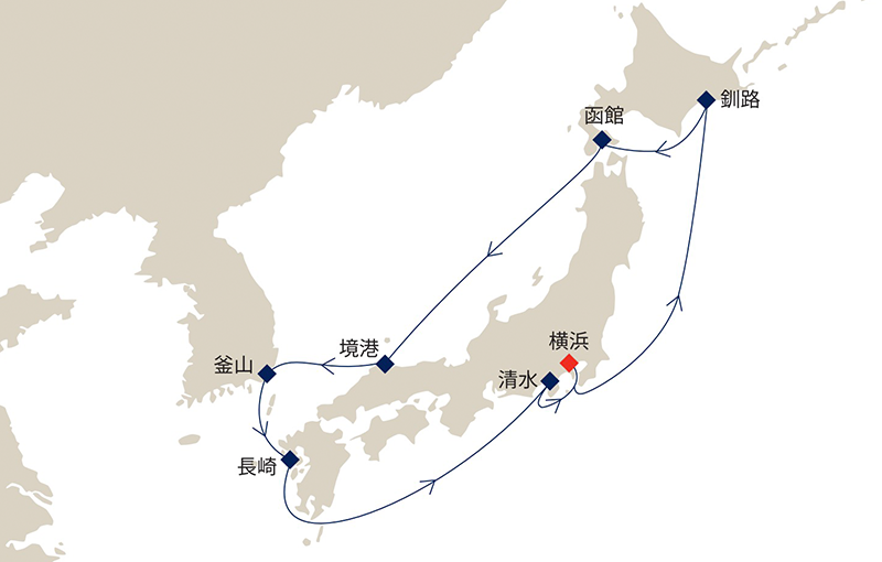 初夏の日本周遊と韓国11日間航路図